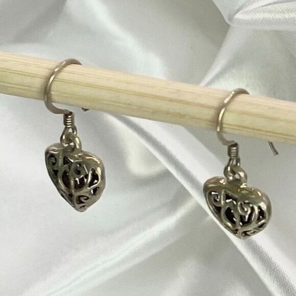 APF Sterling 925 Heart Filigree 1” Dangle Earrings - Picture 3 of 6